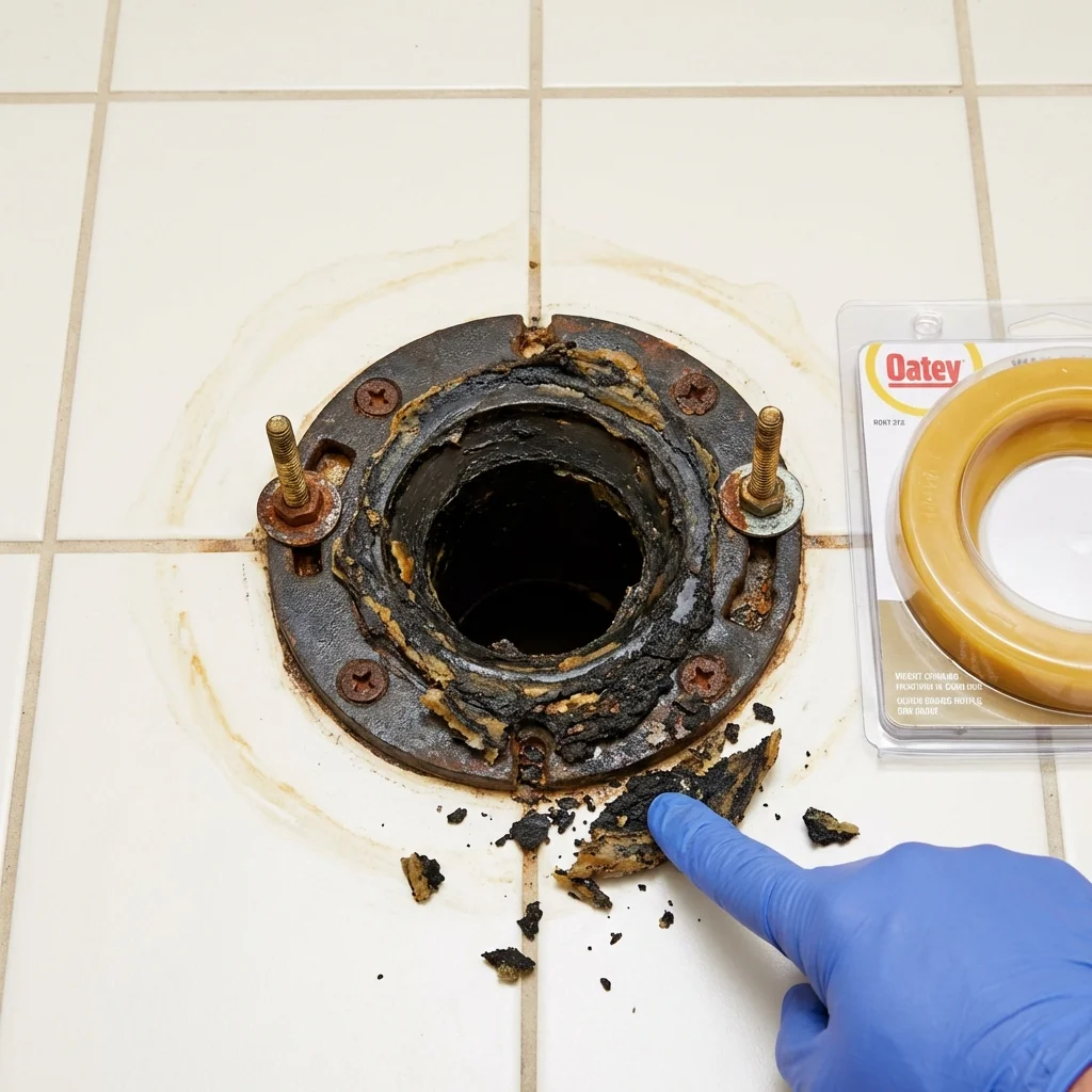 Failed wax ring showing water seepage at the base of a toilet in a Salida, CO home